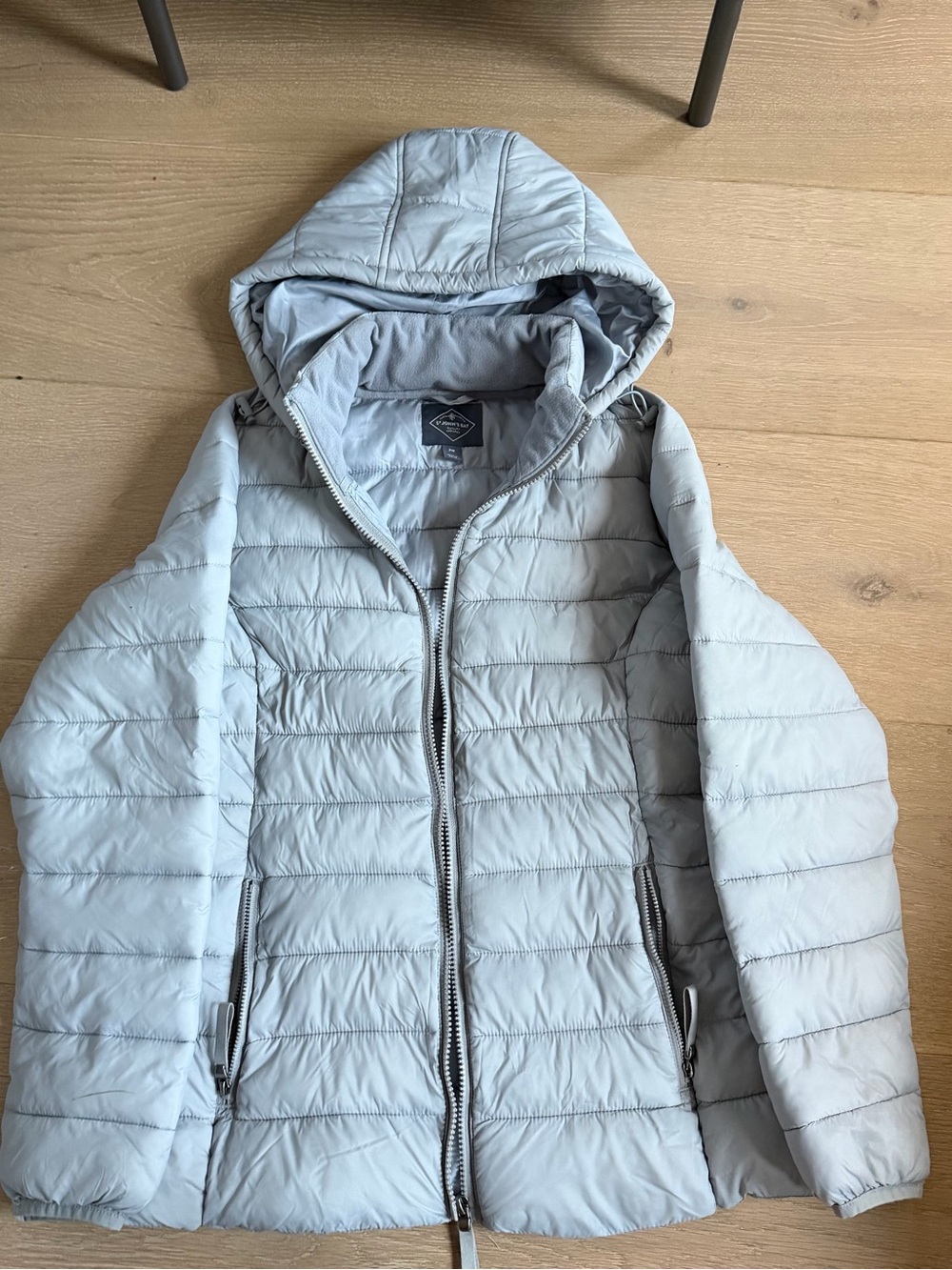 St. John's Bay Light Gray Quilted Hooded Puffer Jacket - Women's